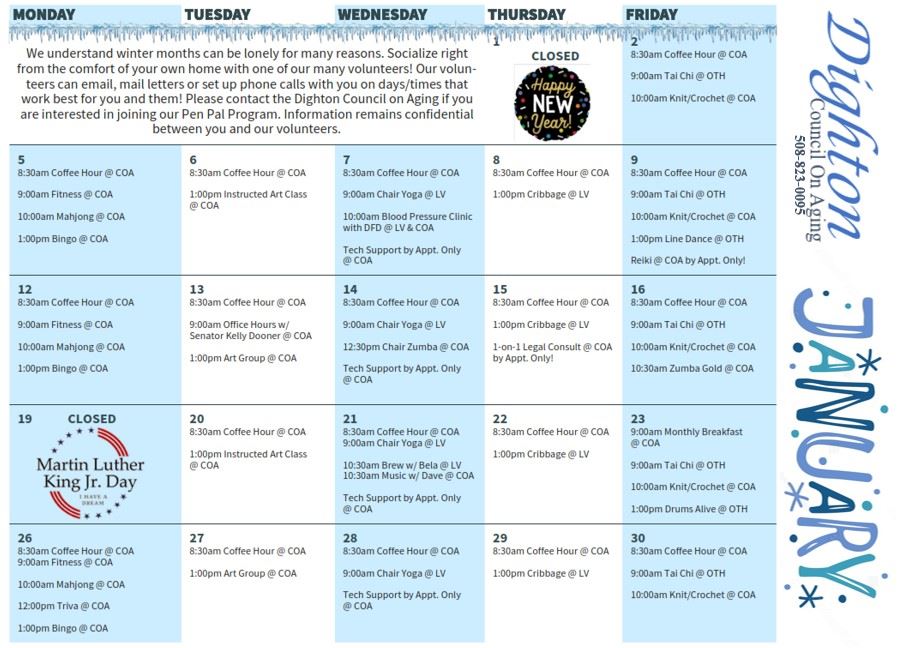 Events Calendar for January 2026 at the COA